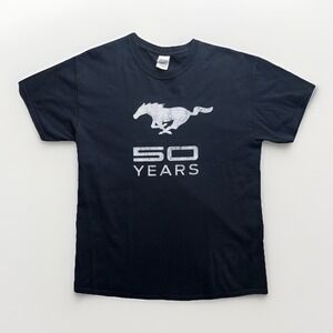 Ford Mustang 50th Anniversary Racing T Shirt Large Black Pony Logo Distressed